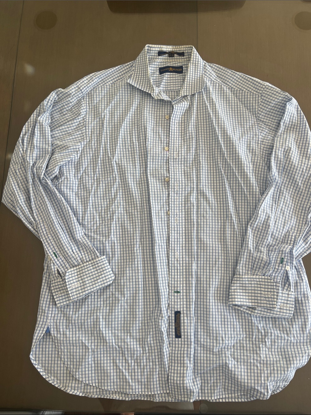 Tommy Hilfiger White and Blue Windowpane Dress Shirt